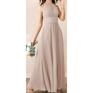 AW BRIDA 6 M biscotti chiffon Dorian tan bridesmaid formal maxi dress NEW B120